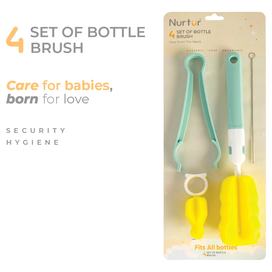 Nurtur 5-in-1 Baby Bottle Brush with Sponge, Teat Brush & Sterile Tongs