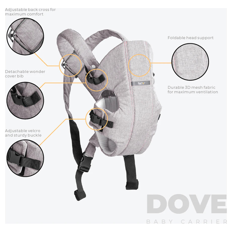 Nurtur Dove Infant Baby Carrier, Dual-Facing & Adjustable with Bib (Grey)