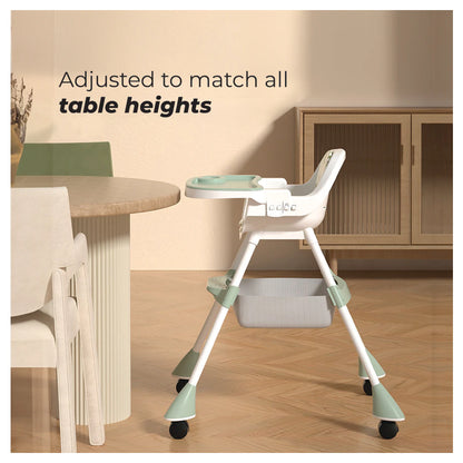 Nurtur High Chair with Storage Basket, Lockable Wheels & Detachable Tray (Green)