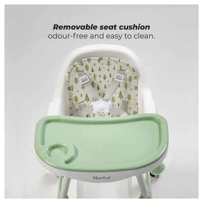 Nurtur High Chair with Storage Basket, Lockable Wheels & Detachable Tray (Green)