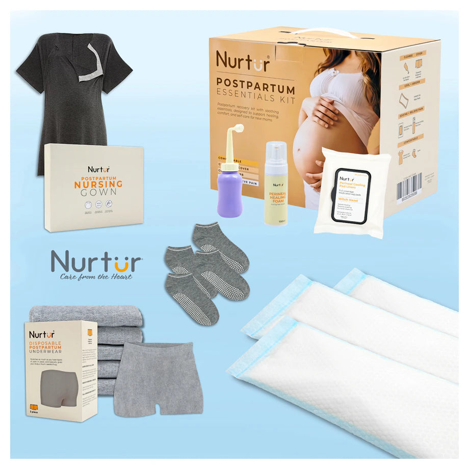 Nurtur Postpartum Recovery Care Kit – 7-in-1 with Peri Bottle & Cooling Pads