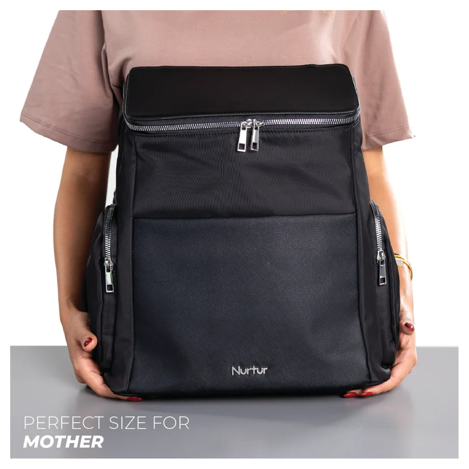 Nurtur Aura Diaper Bag Premium with Bottle Insulator & Changing Pad (Black)