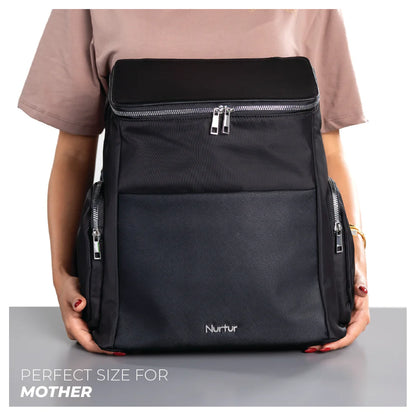 Nurtur Aura Diaper Bag Premium with Bottle Insulator & Changing Pad (Black)