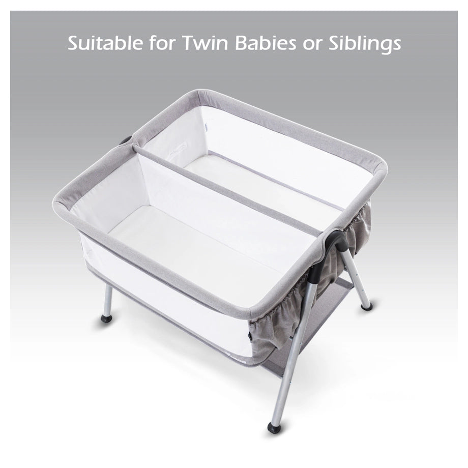Teknum Fellow 2 Twin Bedside Crib Bassinet (Grey)
