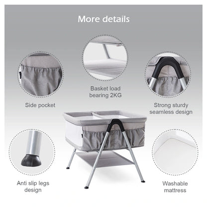 Teknum Fellow 2 Twin Bedside Crib Bassinet (Grey)