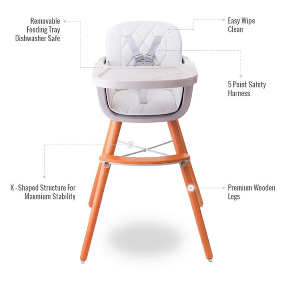 Teknum Premium Dual-Height Wooden High Chair (White)