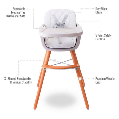 Teknum Premium Dual-Height Wooden High Chair (White)