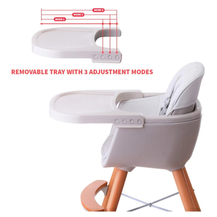 Teknum Premium Dual-Height Wooden High Chair (White)