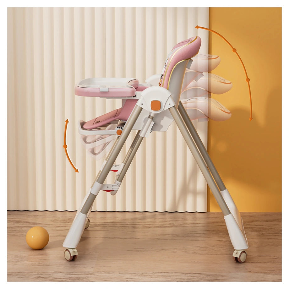Teknum 5-in-1 Swing & High Chair with Lockable Wheels (Pink)