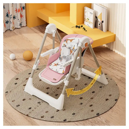 Teknum 5-in-1 Swing & High Chair with Lockable Wheels (Pink)