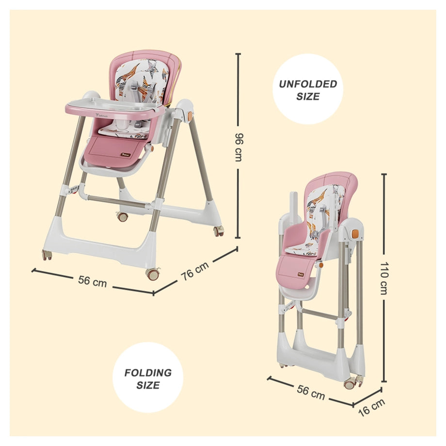 Teknum 5-in-1 Swing & High Chair with Lockable Wheels (Pink)