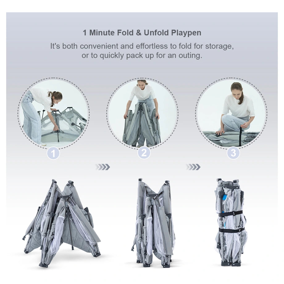 Teknum One-Minute Fold & Unfold Playpen with Mattress & Balls Medium (Grey)