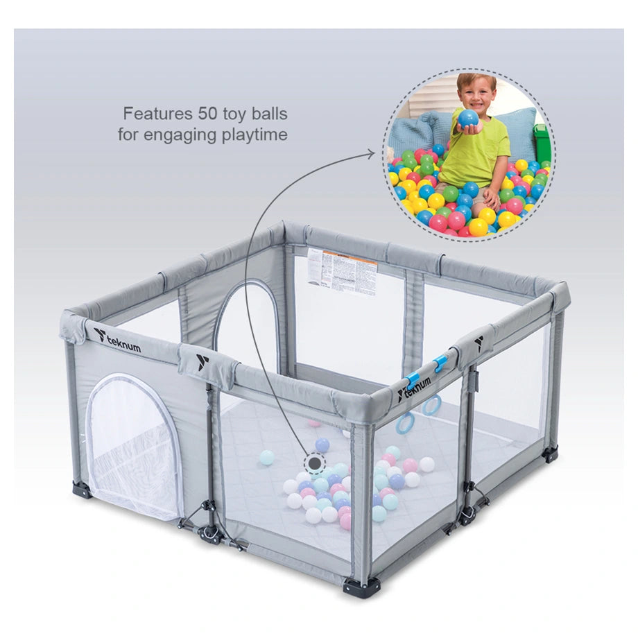 Teknum One-Minute Fold & Unfold Playpen with Mattress & Balls Medium (Grey)