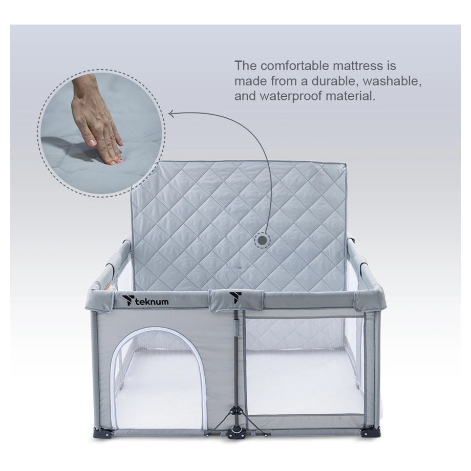 Teknum One-Minute Fold & Unfold Playpen with Mattress & Balls Medium (Grey)