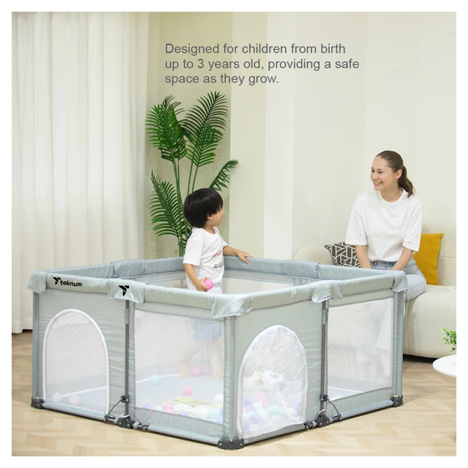 Teknum One-Minute Fold & Unfold Playpen with Mattress & Balls Medium (Grey)