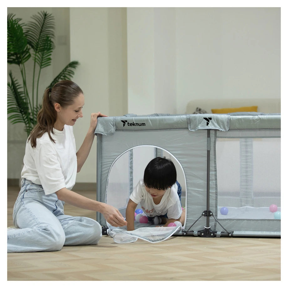 Teknum One-Minute Fold & Unfold Playpen with Mattress & Balls Medium (Grey)