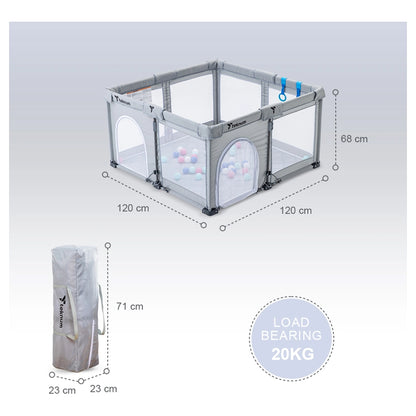 Teknum One-Minute Fold & Unfold Playpen with Mattress & Balls Medium (Grey)