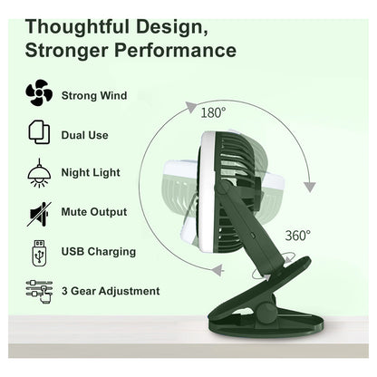 Teknum 2-in-1 Stroller USB Charging Fan with Light (Green)