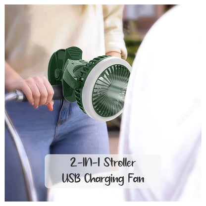 Teknum 2-in-1 Stroller USB Charging Fan with Light (Green)