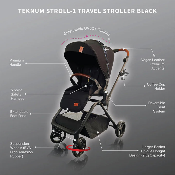 Teknum Stroll -1 Reversible Travel Stroller (Black)