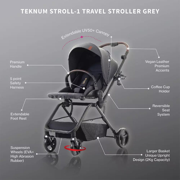 Teknum Stroll-1 Reversible Travel Stroller (Grey)