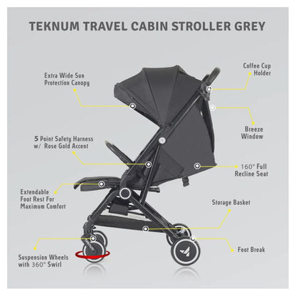Teknum Travel Cabin Stroller with Coffee Cup Holder (Black)