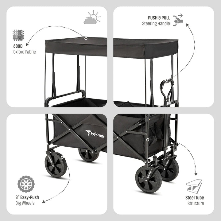 Teknum Folding Wagon Cart w/ Canopy (Black)