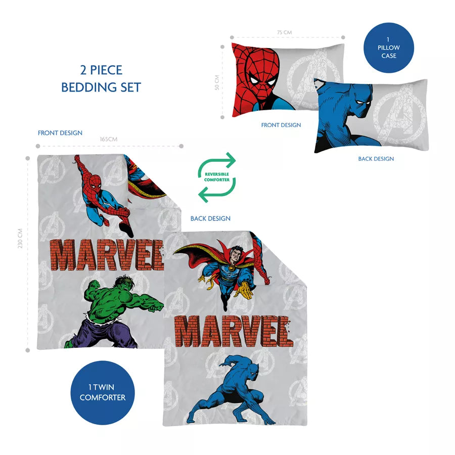 Disney Marvel Reversible Comforter x 2 with 1 Pillow Case Set (Avengers)