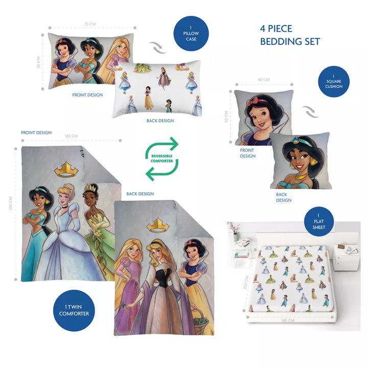 Disney Reversible Comforter Sets Pack of 4 (Princess)