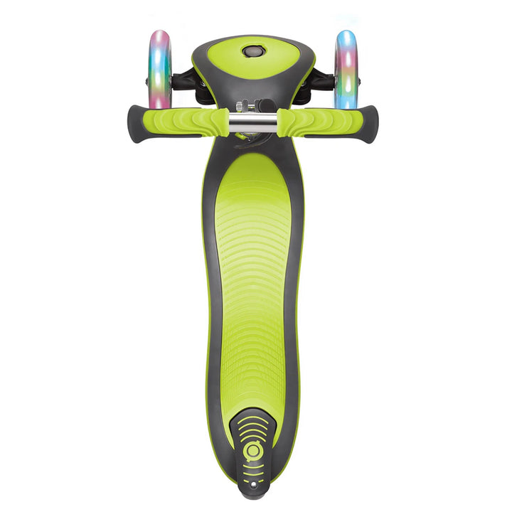 Globber Elite Deluxe Lights Foldable 3-Wheel Kick Scooter (Lime Green)
