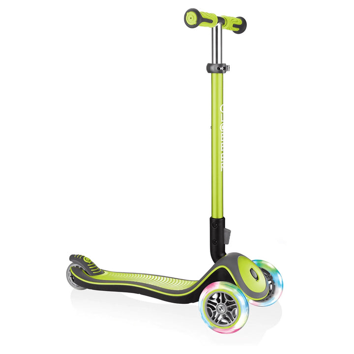 Globber Elite Deluxe Lights Foldable 3-Wheel Kick Scooter (Lime Green)