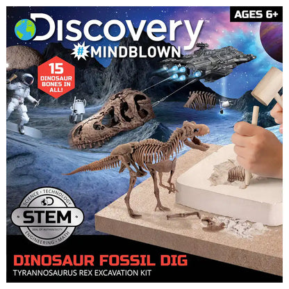 Discovery Mindblown Dinosaur Fossil Dig T-Rex Skeleton Excavation 3D Puzzle Kit (15 Pieces)