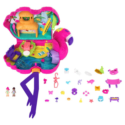 Polly Pocket Flamingo Party Large Compact Playset with 26 Surprises