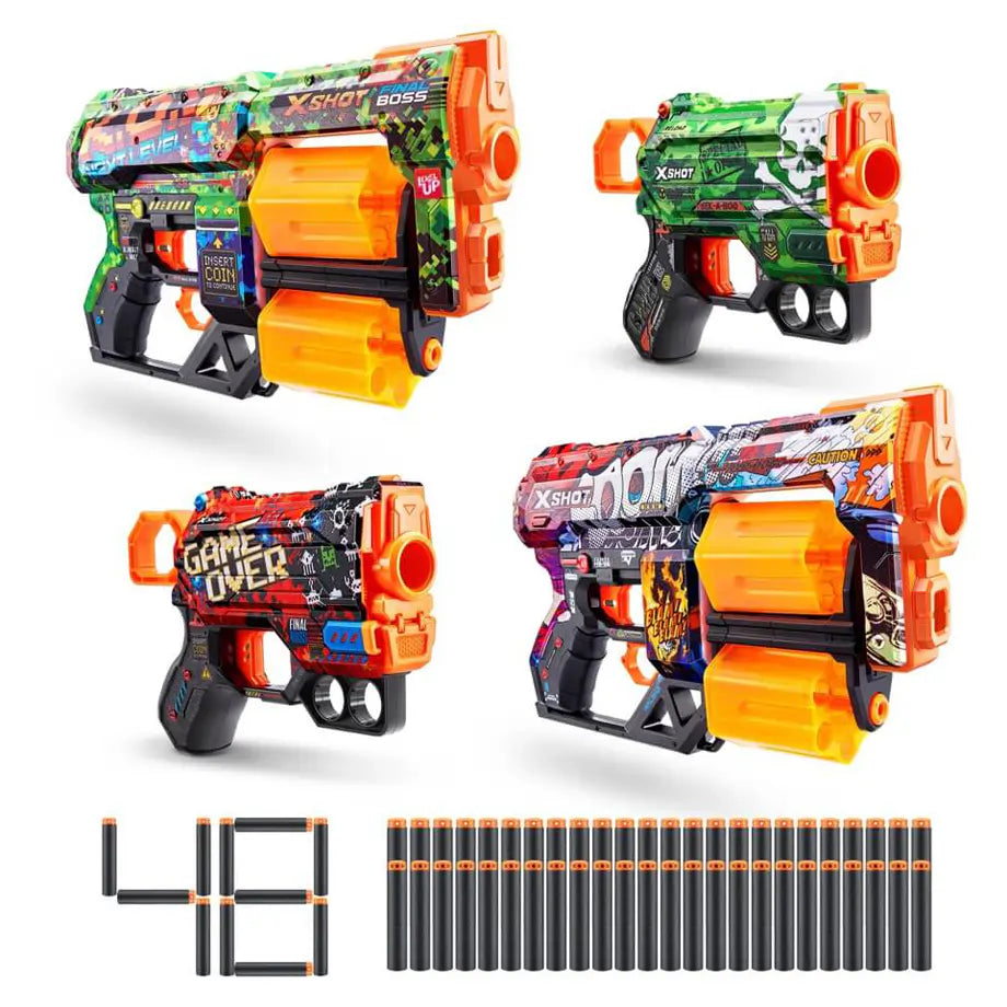 X-Shot Skins Dread Dart Blaster (Assorted) + Skins Menace Dart Blasters (4 Pieces) Bundle