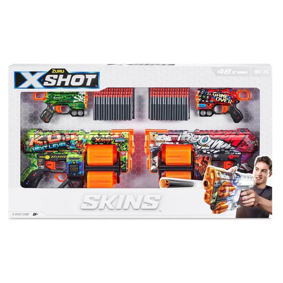 X-Shot Skins Dread Dart Blaster (Assorted) + Skins Menace Dart Blasters (4 Pieces) Bundle