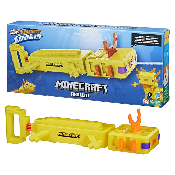 Nerf Super Soaker Minecraft Axolotl Water Blaster 38.5 x 14.7 cm, (Yellow)