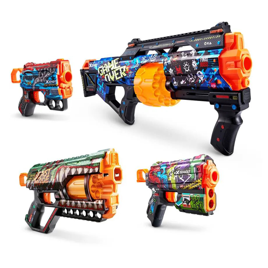 X-Shot Skins Last Stand, Griefer, Flux & Menace Blasters
