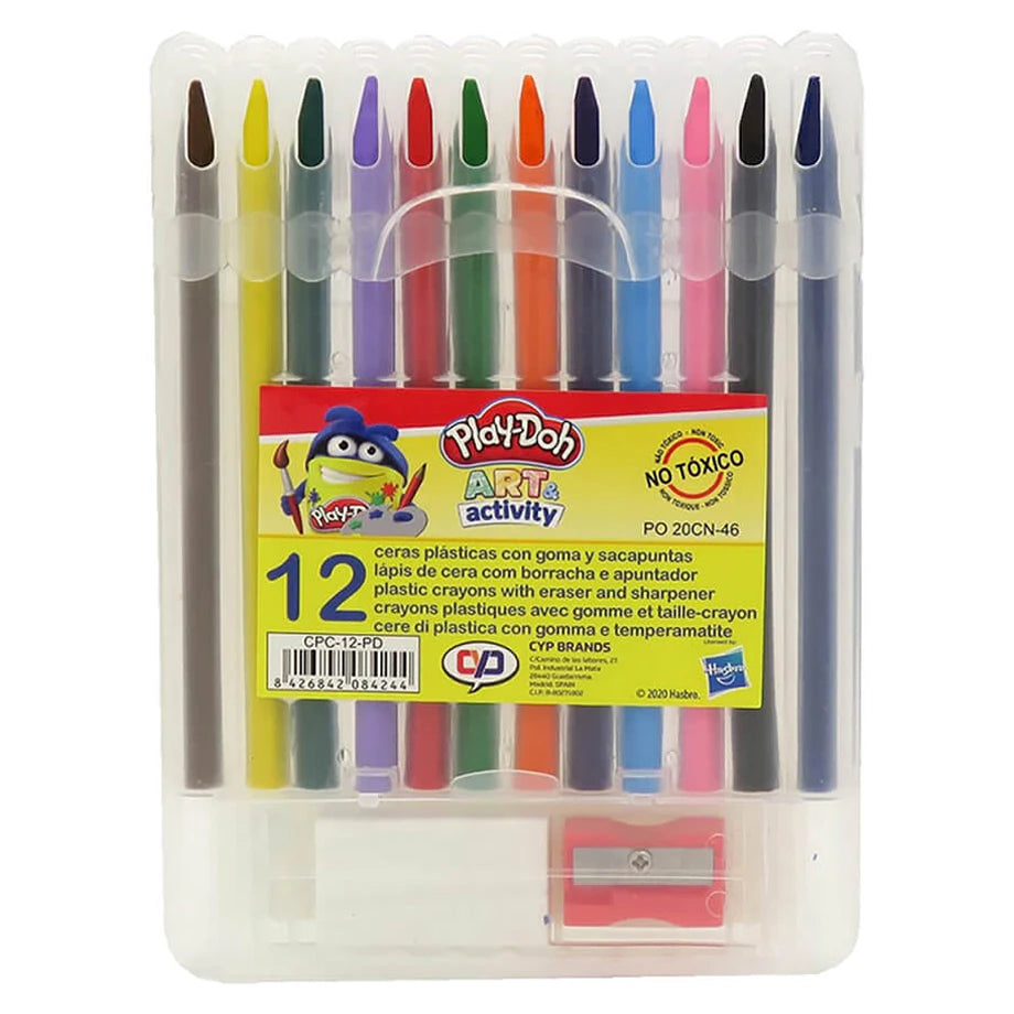 Play-Doh Art & Activity Colors Wax Crayon Set with Eraser & Sharpner (12 Pieces)