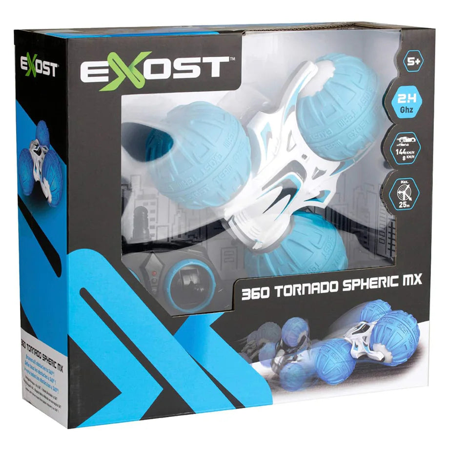 Exost 360 Tornado Spheric Mx Remote Control Stunt Car (1:18, White/Blue)