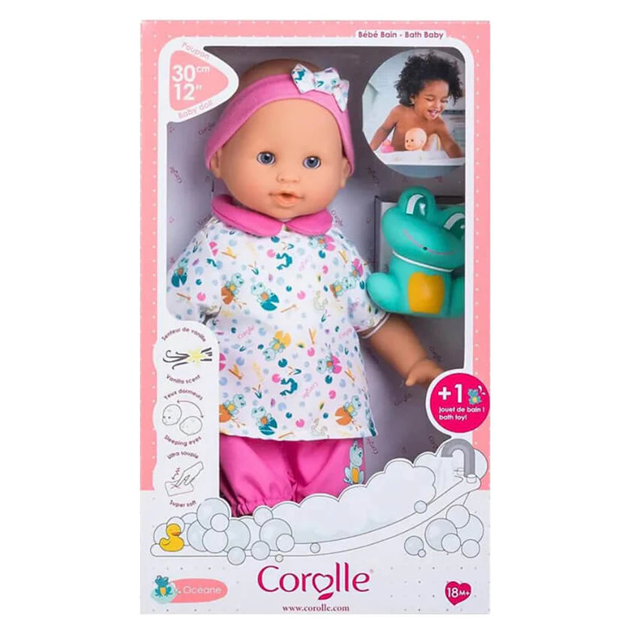 Corolle Oceane Bath Baby Doll with Rubber Frog Bath Toy (30 cm)