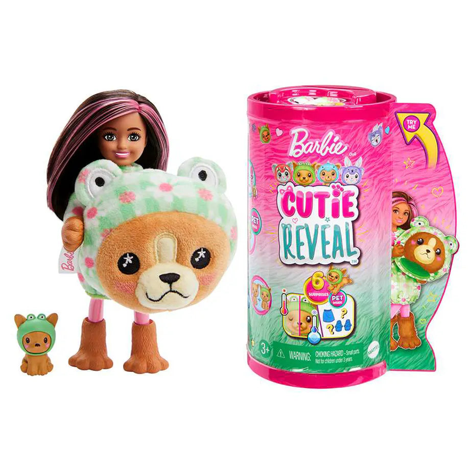 Barbie Cutie Reveal Chelsea Doll in a Puppy as Frog Costume with Pet & 6 Surprises
