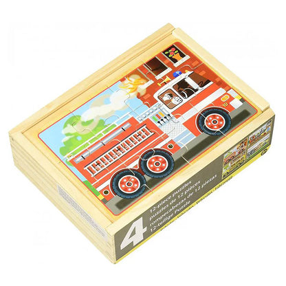 Melissa & Doug Wooden Vehicle Jigsaw Puzzles in a Box Playset