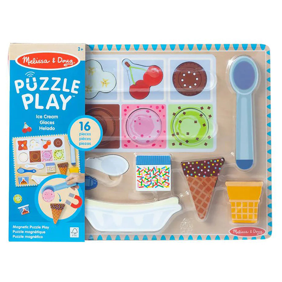 Melissa & Doug Wooden Magnetic Ice Cream Puzzle & Play Set (16 Pieces)