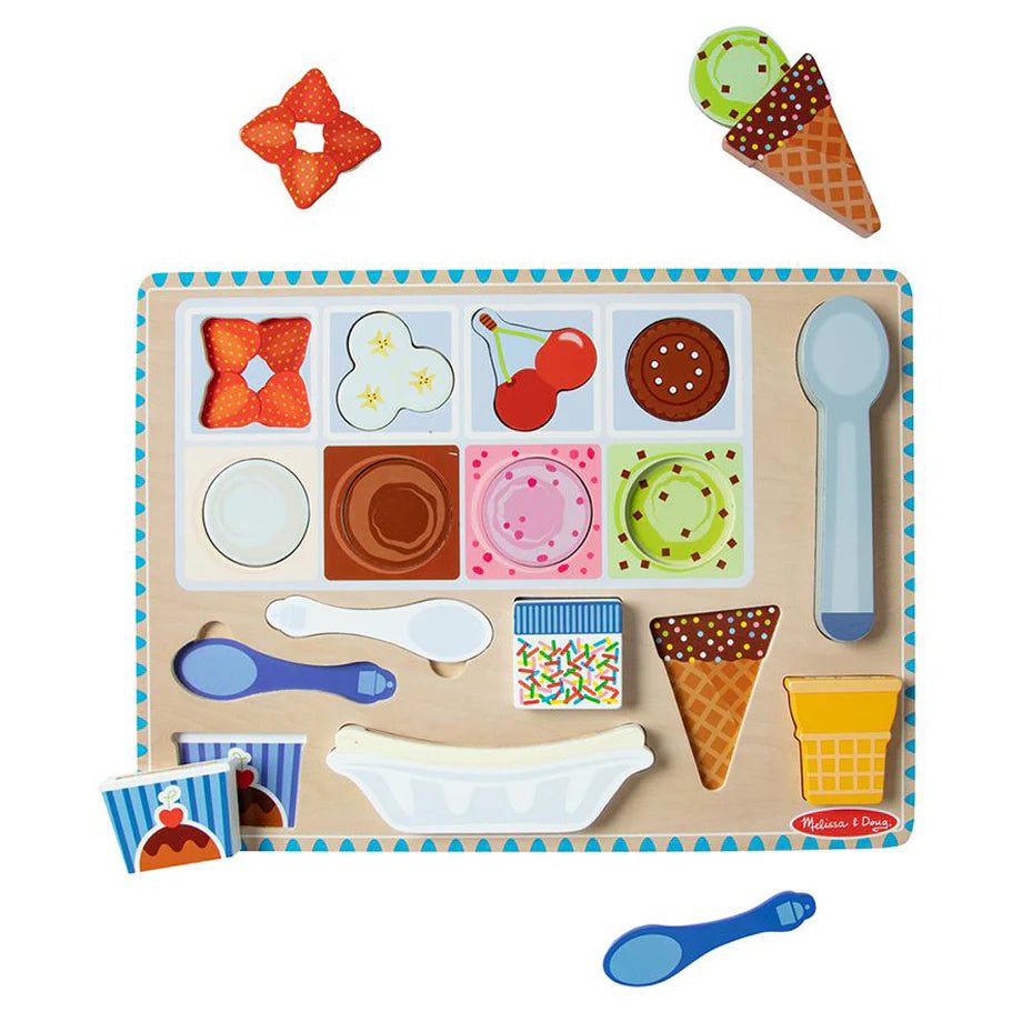 Melissa & Doug Wooden Magnetic Ice Cream Puzzle & Play Set (16 Pieces)