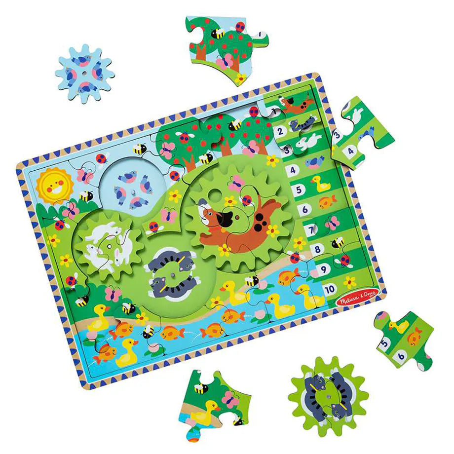 Melissa & Doug Animal Chase I-Spy Wooden Gear Puzzle Playset (24 Pieces)