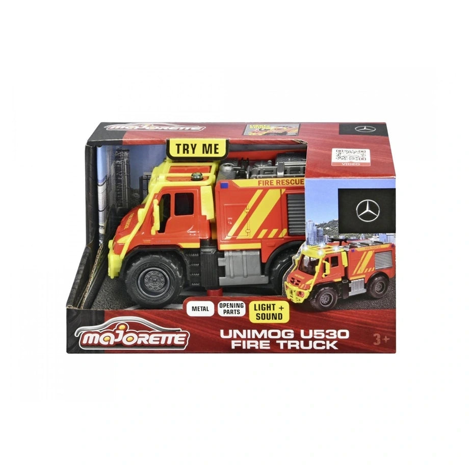 Majorette Mercedes-Benz Unimog U530 Die-cast Fire Truck (14 cm, Red/Yellow)
