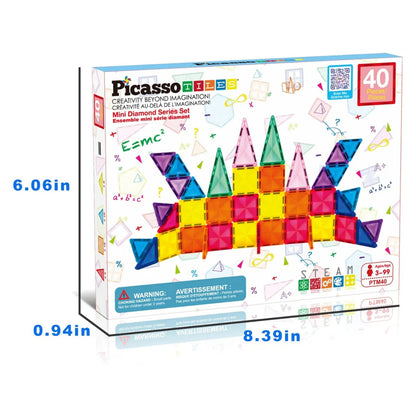 PicassoTiles Mini Diamond Collection Travel Size Magnetic Building Block Set ( 40 Pieces )