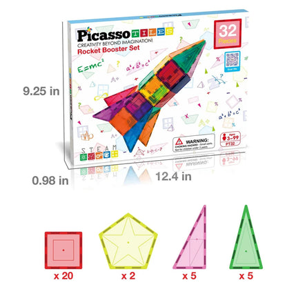 PicassoTiles Rocket Themed Magnetic Building Block Set (32 Pieces)