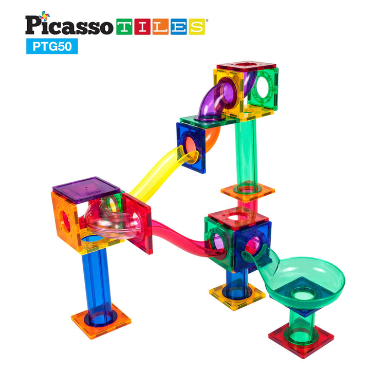 PicassoTiles Marble Run Magnetic Building Blocks Set (50 Pieces)