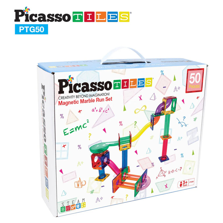 PicassoTiles Marble Run Magnetic Building Blocks Set (50 Pieces)